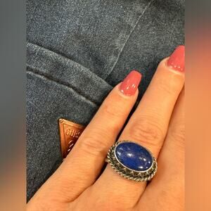 Vintage 925 Sterling Silver Ring Navajo Lapis Lazuli Grace & Gilo  SZ. 6.25 RARE